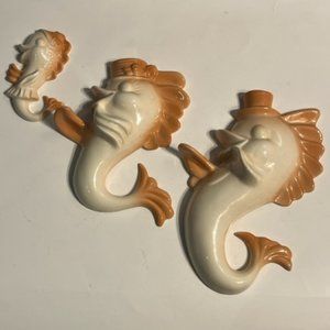 Arnels Ceramic Set of 3 Fish Decor Bathroom Wall decor Vtg Anthropomorphic READ